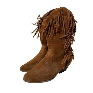 Vintage Leather Craft Fringe Cowgirl Suede Brown Western Boots Women's Size 5